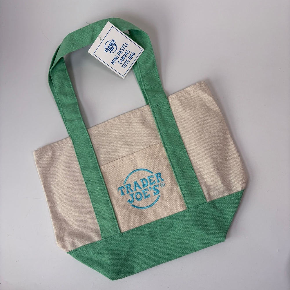 NWT Trader Joe’s Spring 2025‎ Mini Canvas Bag Green and Blue Pastels